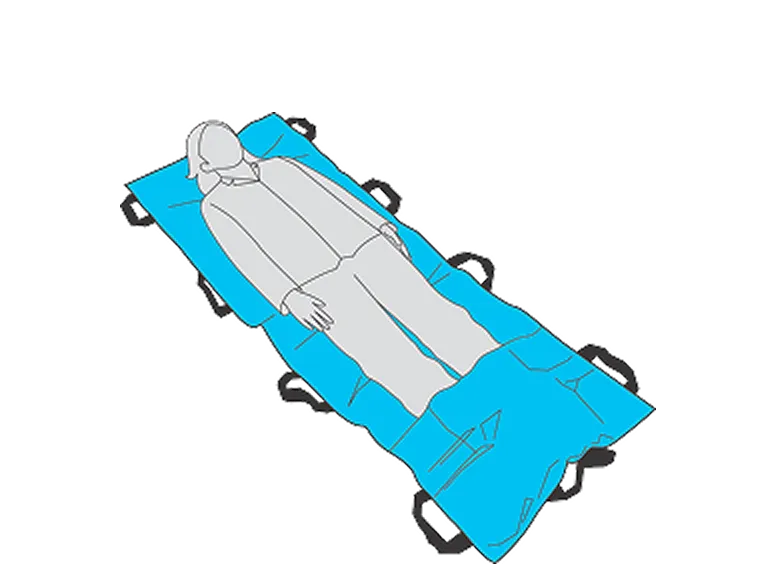 担架の上に人が横になっている図
