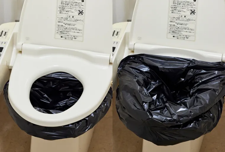 便座カバーと便座袋の装着図
