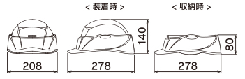 208、278x140（装着時）、278x80（収納時）